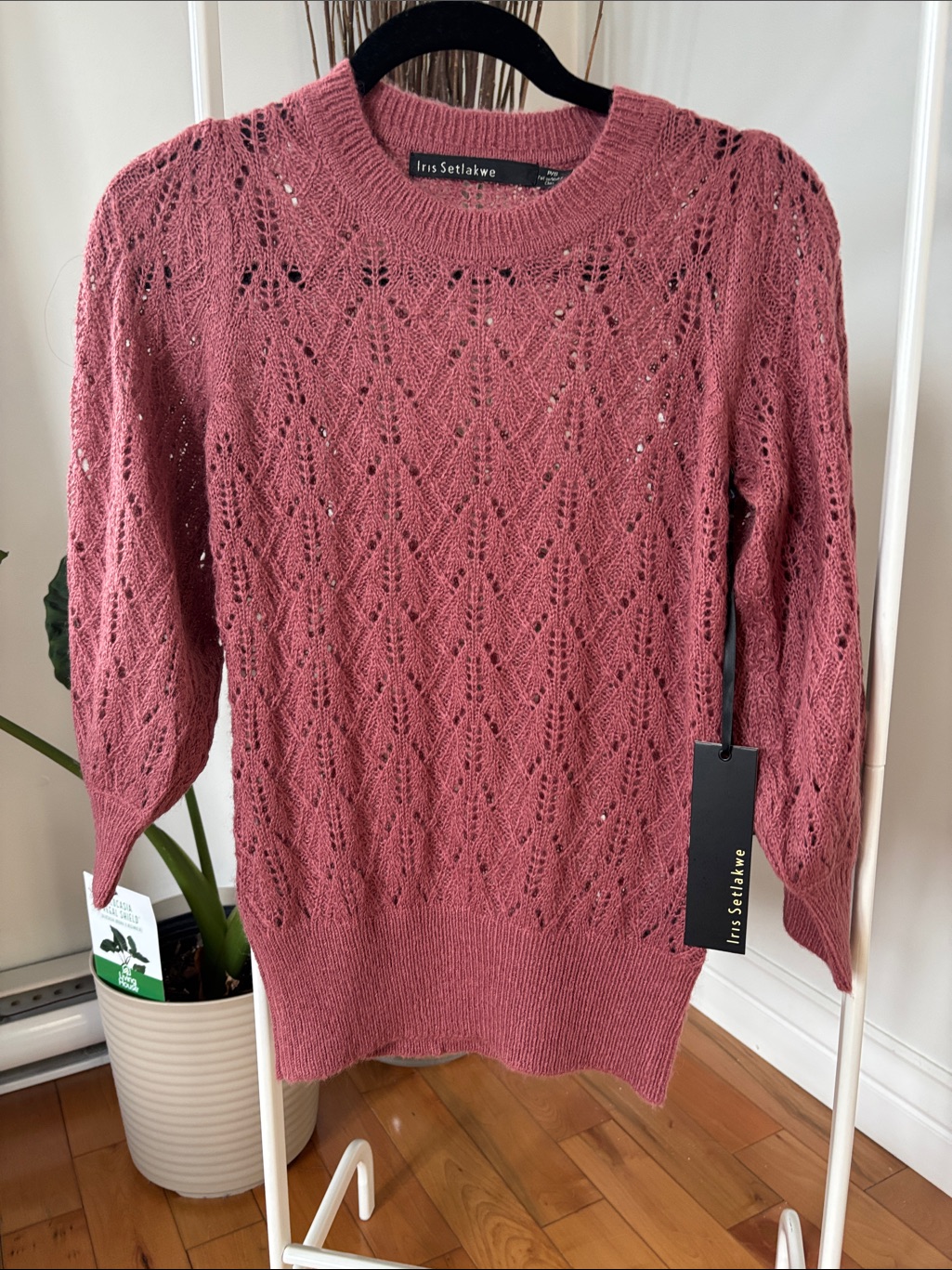 Iris Setlakwe Dusty Rose Openwork Knit Sweater